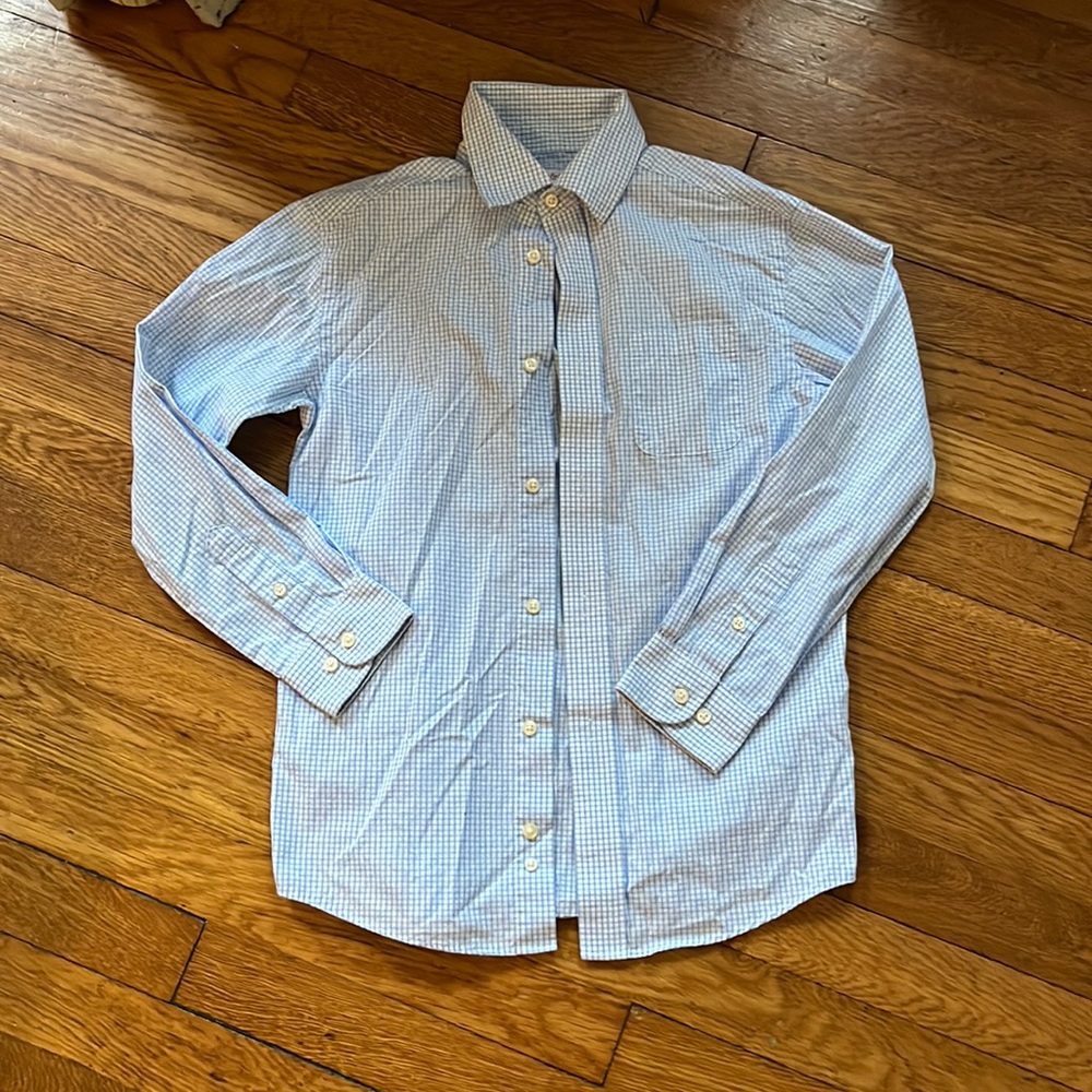 Cat and Jack blue and white small plaid button up shirt, boys size M (8-10)